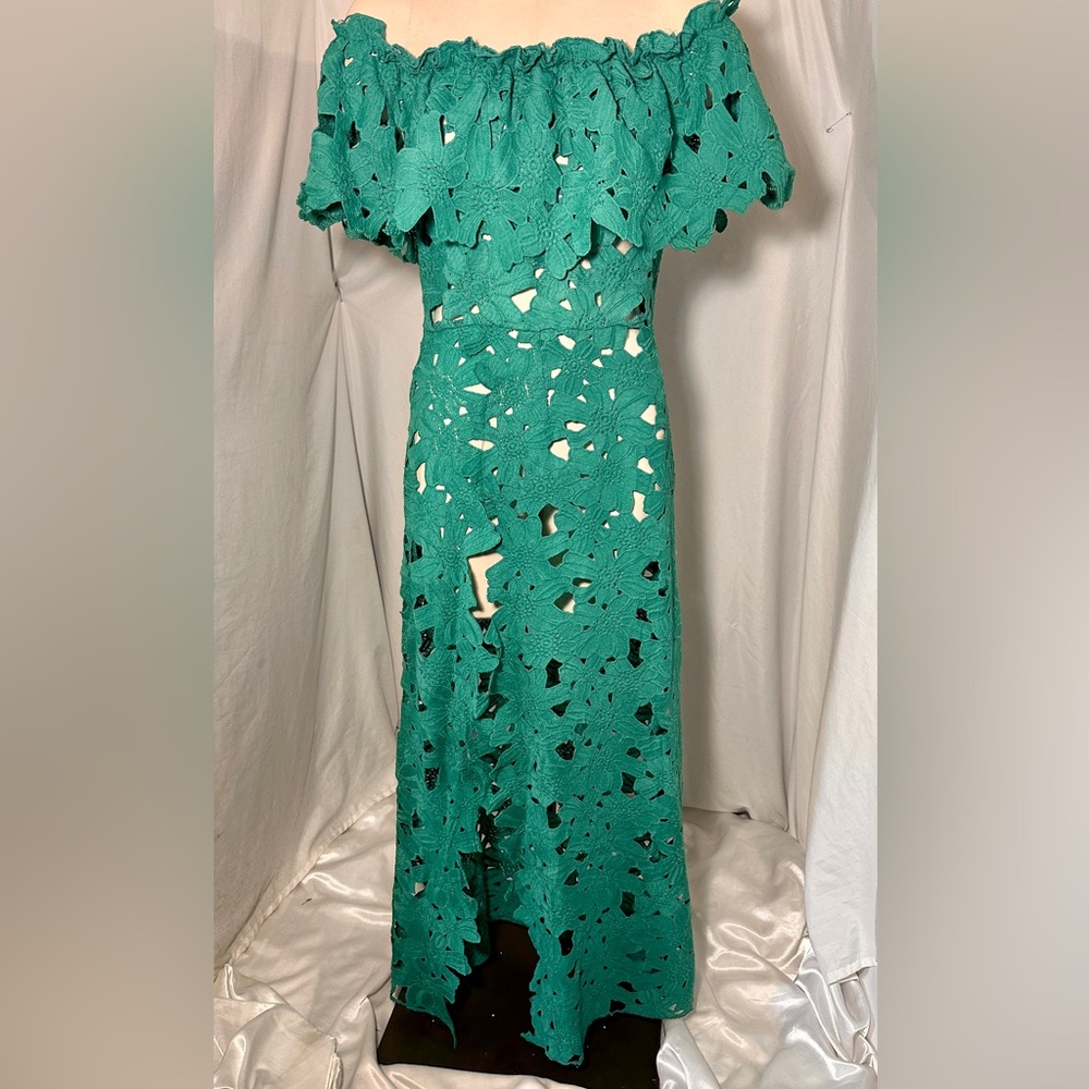 Shoplive Oshoplive Green Lace Floral Cutout Maxi Dress Off Shoulder Resort Small